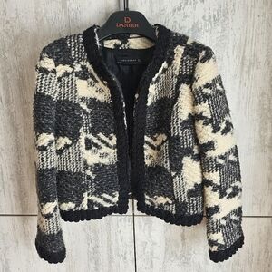 Zara Woman Wool Blend Patterned Jacket Size L Fits Like S Or M
